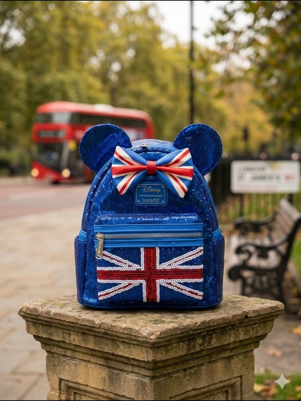 Disney Loungefly Royal Blue Sequin Union Jack Mini Backpack (NWT)